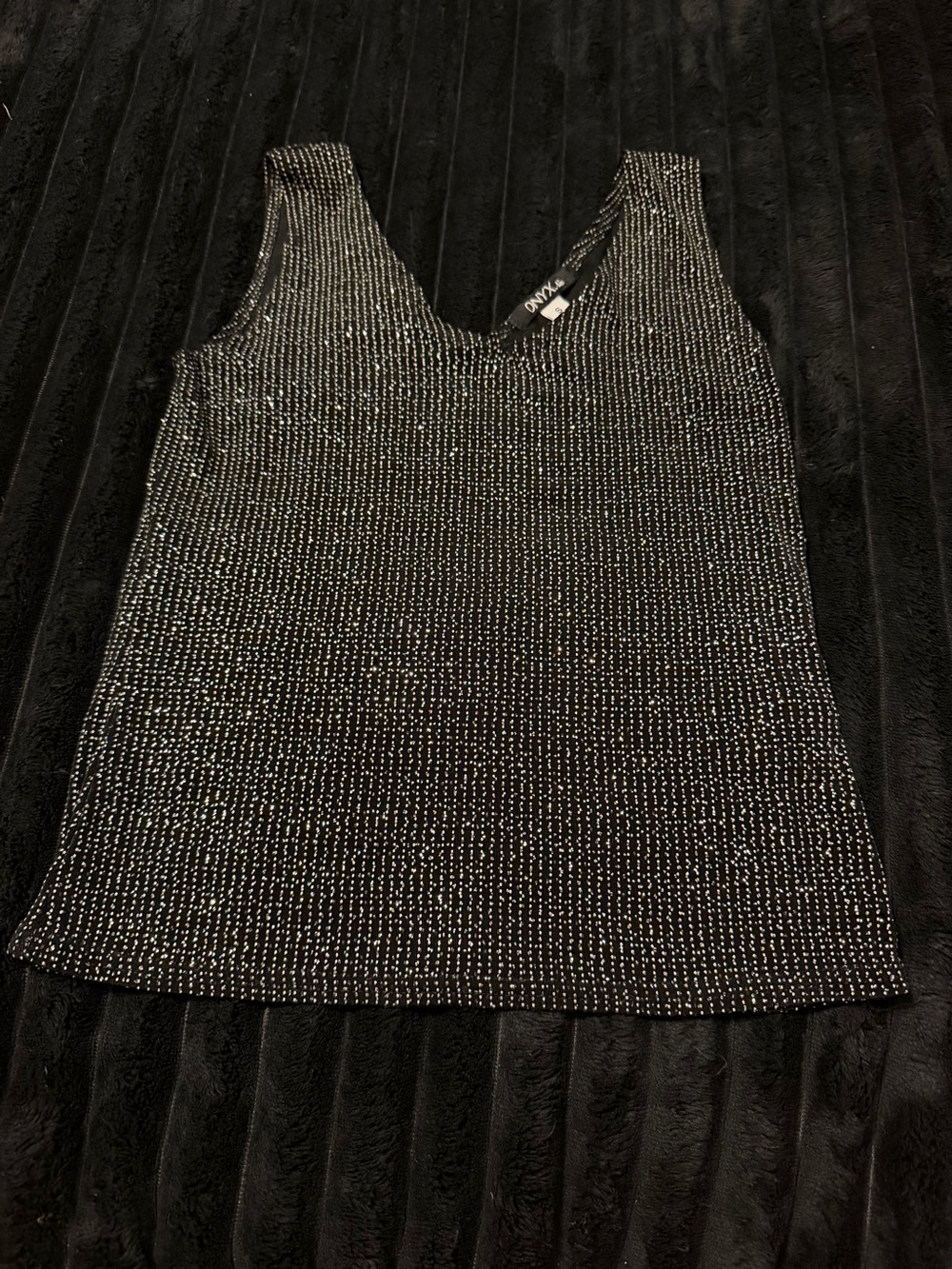 Onyx Black Metallic Thread V-Neck Tank